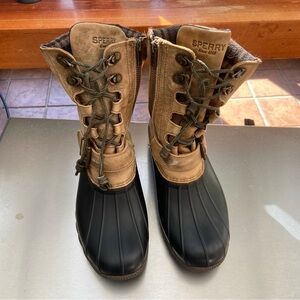 Sperry Tan and Black Lace-Up Waterproof Boots
